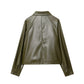 Retro Type Loose Short Drawstring Faux Leather Jacket