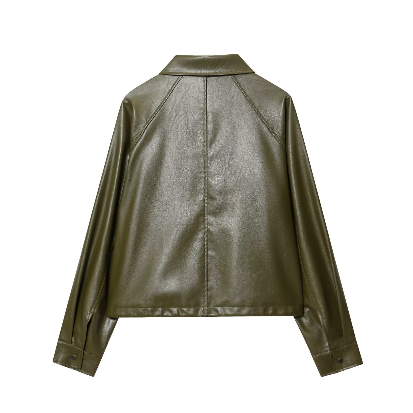Retro Type Loose Short Drawstring Faux Leather Jacket