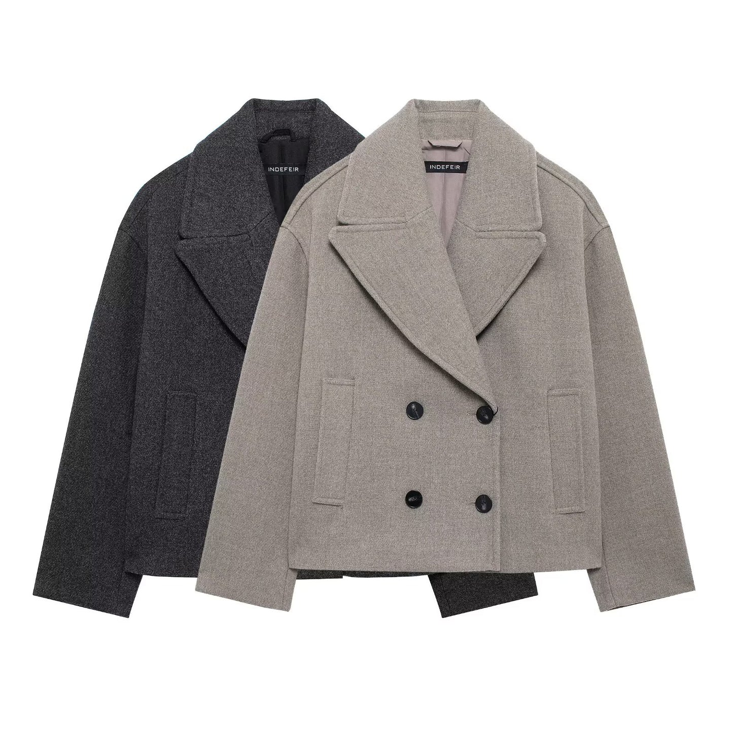 Autumn Double Breasted Blended Double Row Ornament Short Coat