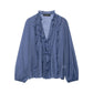 Frill V-Cut Long Sleeve Blouse