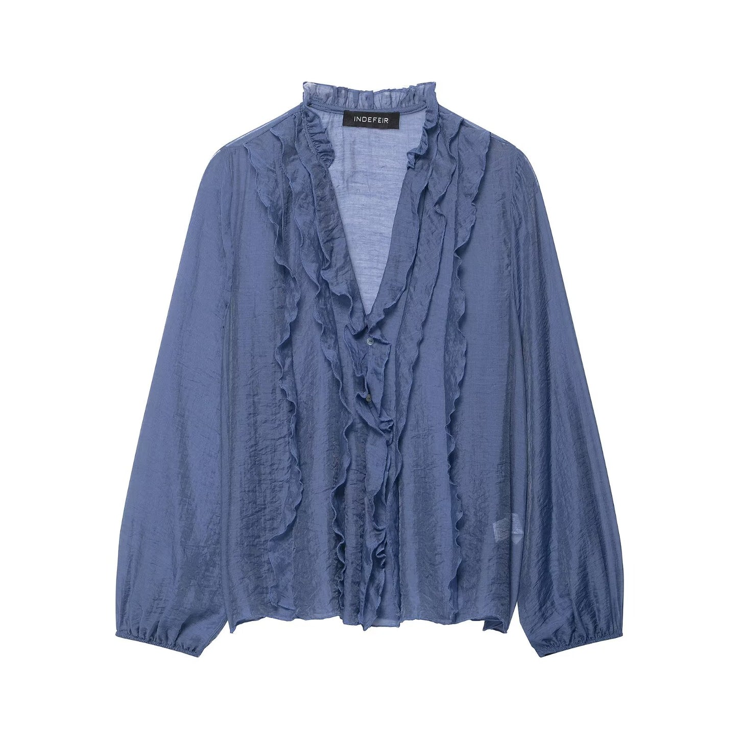 Frill V-Cut Long Sleeve Blouse