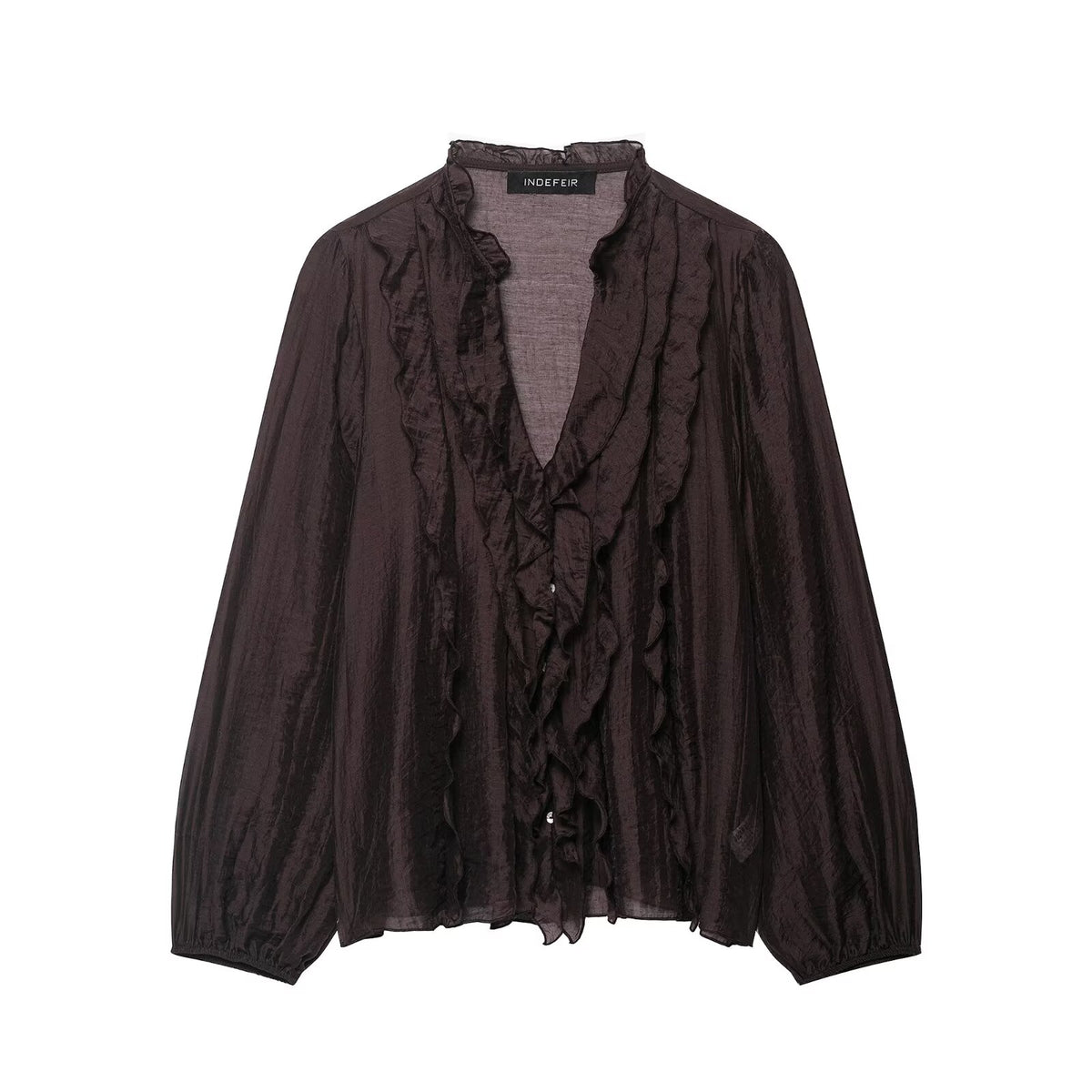 Frill V-Cut Long Sleeve Blouse