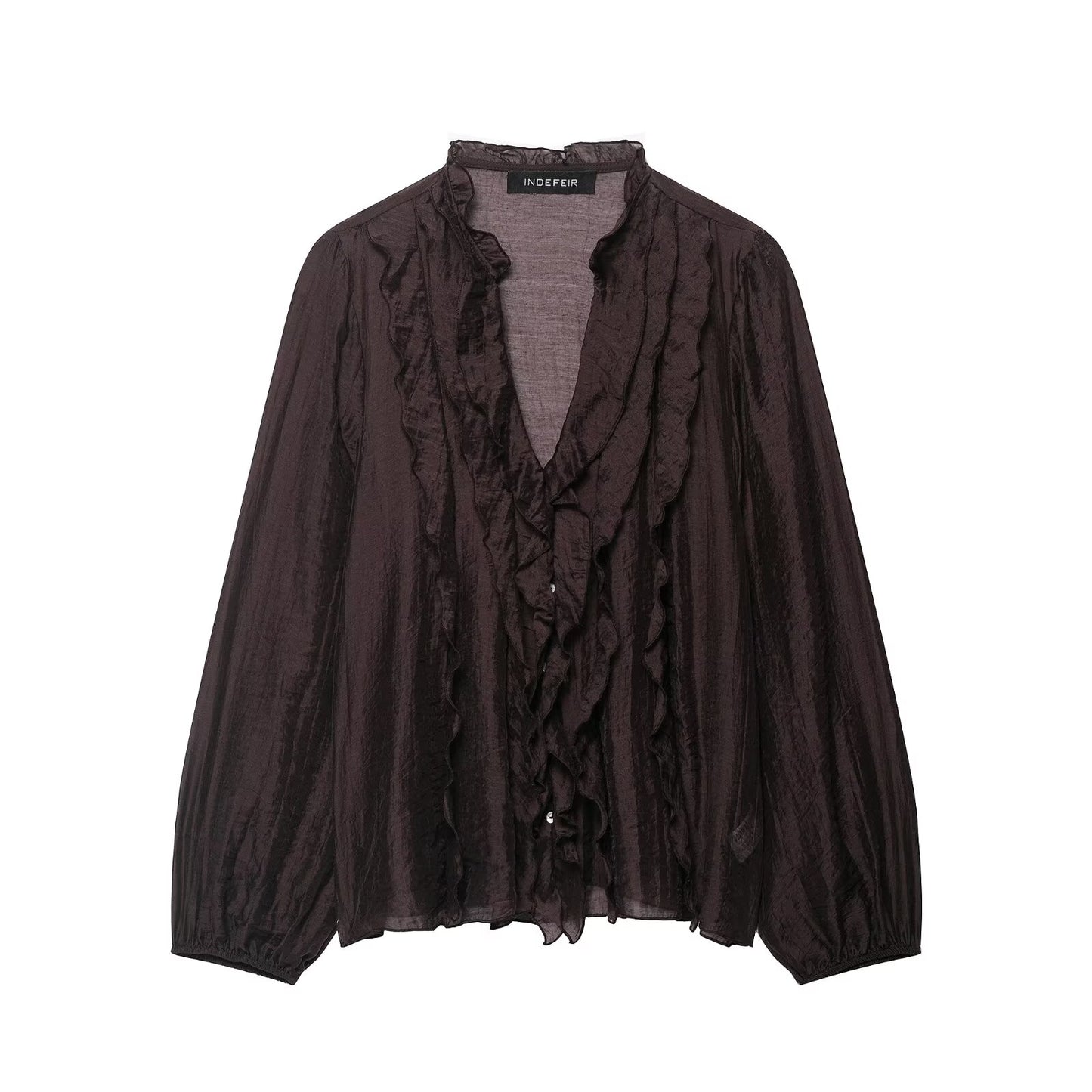 Frill V-Cut Long Sleeve Blouse