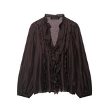 Frill V-Cut Long Sleeve Blouse