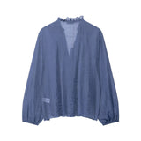 Frill V-Cut Long Sleeve Blouse