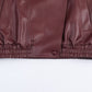 Women Elegant Long Sleeve Stand Collar Leather Jacket Coat