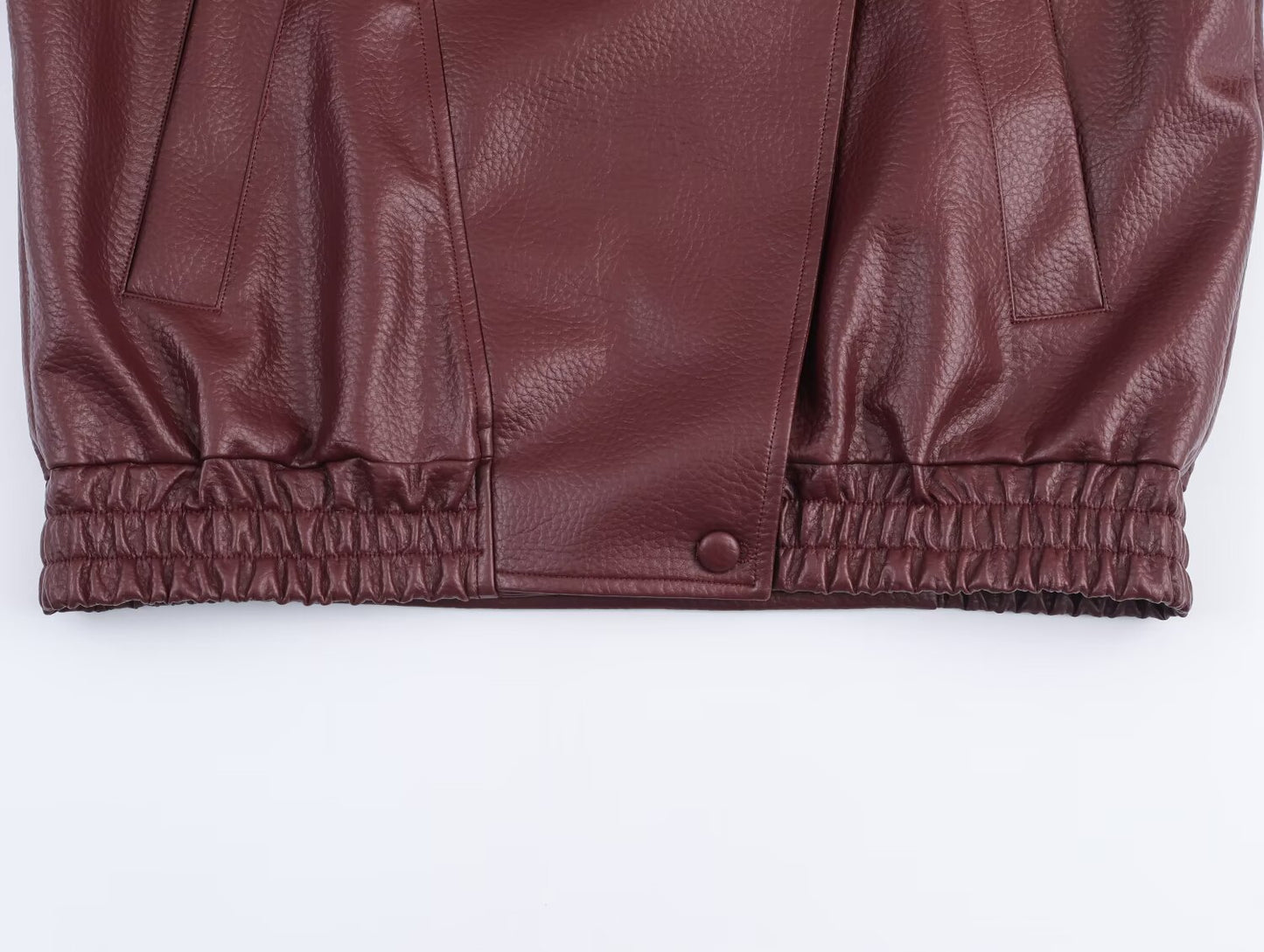 Women Elegant Long Sleeve Stand Collar Leather Jacket Coat