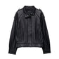 Women Clothing Elegant Drop Shoulder Texture Leather Zipper Bomber Jacket Jacket