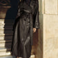 Elegant Women Clothing Faux Leather Lychee Pattern Leather Wind Coat