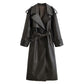 Elegant Women Clothing Faux Leather Lychee Pattern Leather Wind Coat