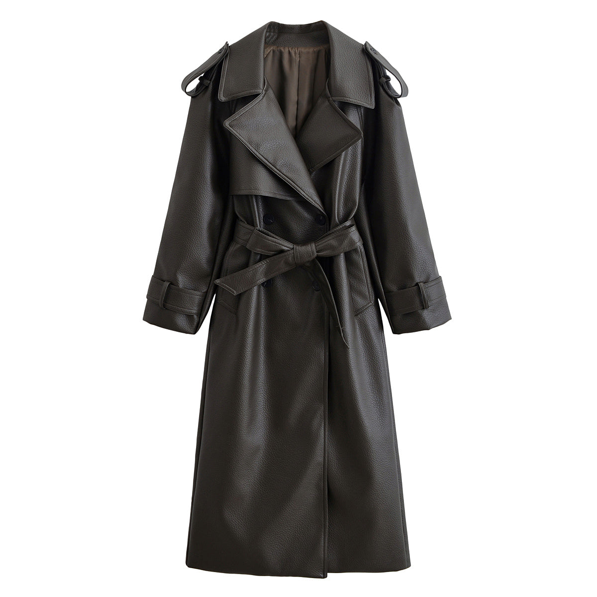 Elegant Women Clothing Faux Leather Lychee Pattern Leather Wind Coat