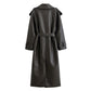 Elegant Women Clothing Faux Leather Lychee Pattern Leather Wind Coat