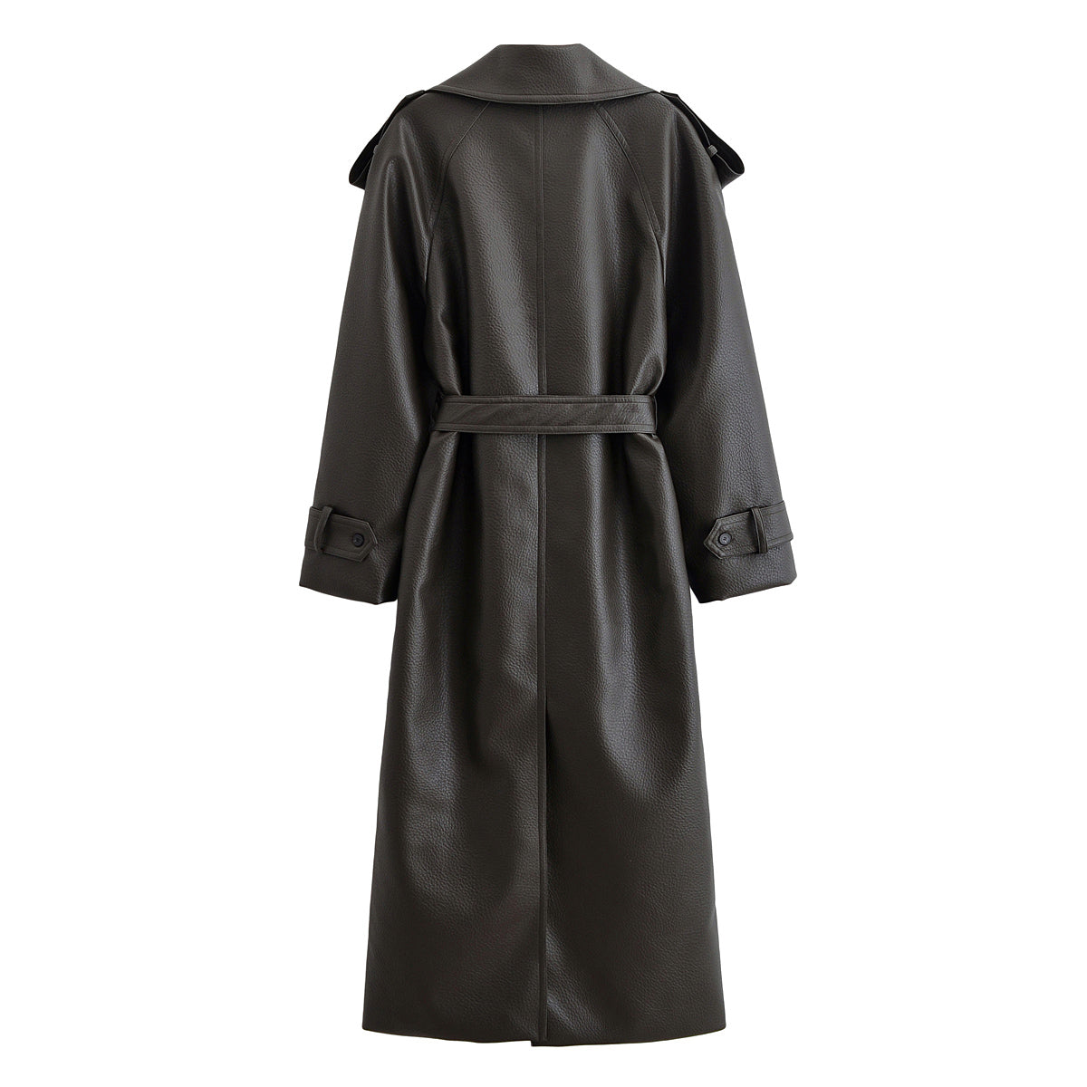 Elegant Women Clothing Faux Leather Lychee Pattern Leather Wind Coat