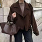 Women Suit Collar Lace up Long Sleeve Jacket Coat
