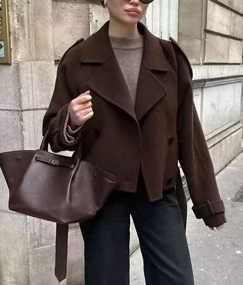 Women Suit Collar Lace up Long Sleeve Jacket Coat