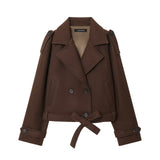 Women Suit Collar Lace up Long Sleeve Jacket Coat