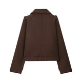 Women Suit Collar Lace up Long Sleeve Jacket Coat