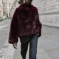 Autumn Winter High Grade Loose Artificial Fur Effect Long Sleeved Jacket Coat