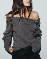 Sorh Grey Off Shoulder Sweater Top