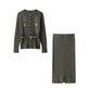 Women Clothing Popular Belt Diamond Pattern Knitted Coat Rib Midi Dress