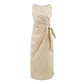 Polka Dot Design Pleated Waist Tight Lace up Side Slit round Neck Sleeveless Dress Women Slim Fit Maxi Dress