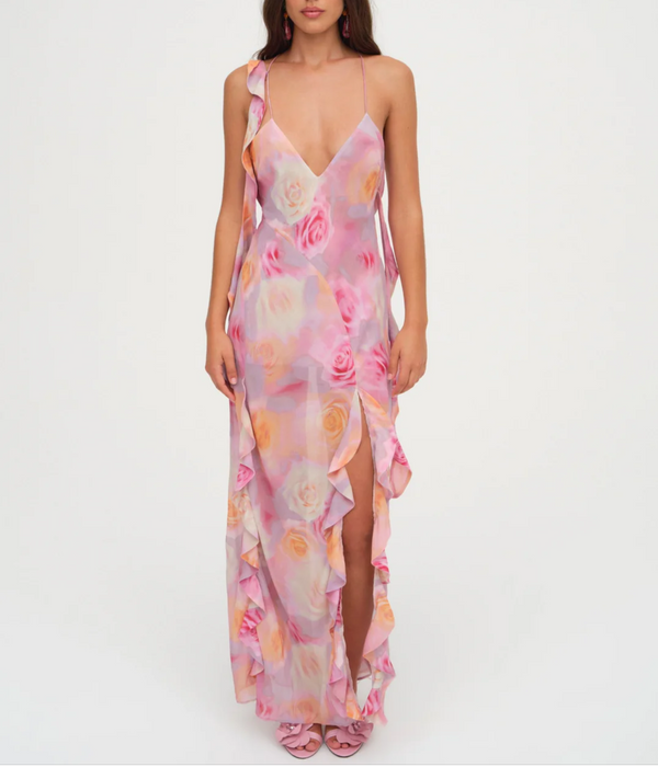 Women Clothing Spring Vacation Romantic Ruffled Irregular Asymmetric Backless Mop Dress