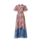 Women Summer Floral Short Sleeved Waist Long Dress
