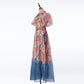 Women Summer Floral Short Sleeved Waist Long Dress