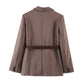 Women Clothing Summer Office Herringbone Twill Belt Blazers