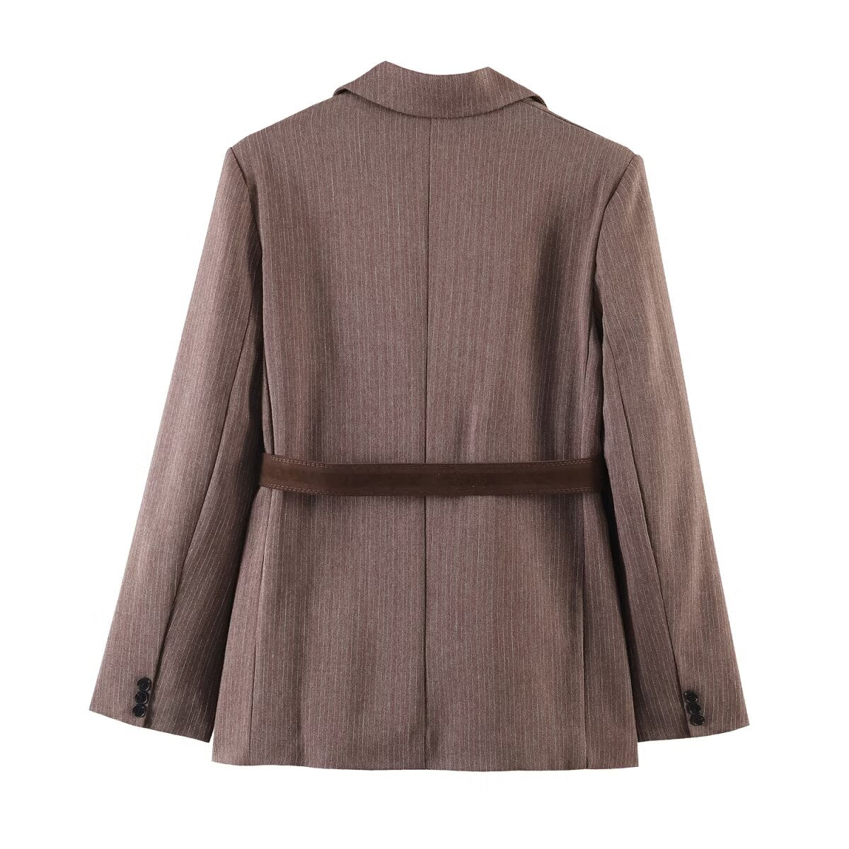 Women Clothing Summer Office Herringbone Twill Belt Blazers