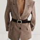 Women Clothing Summer Office Herringbone Twill Belt Blazers
