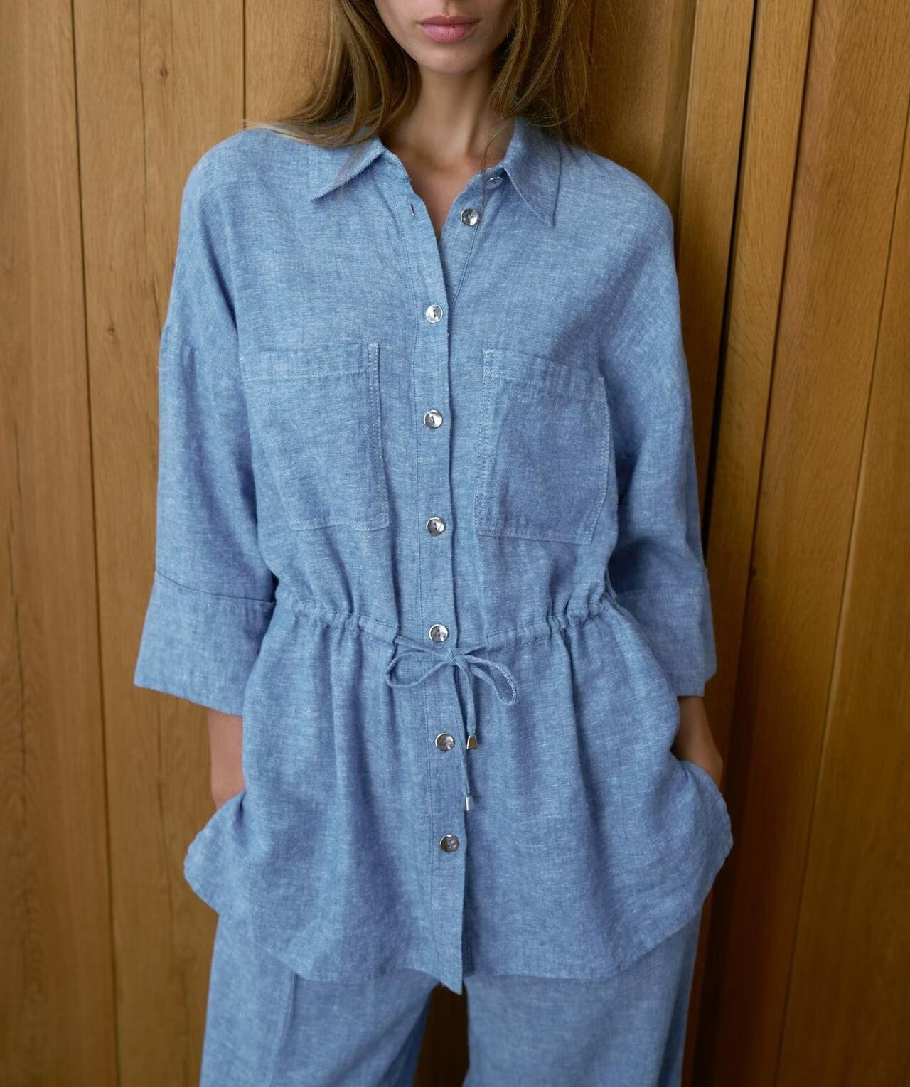 Women Clothing Spring Linen Blended Tour Safari Jacket Shirt