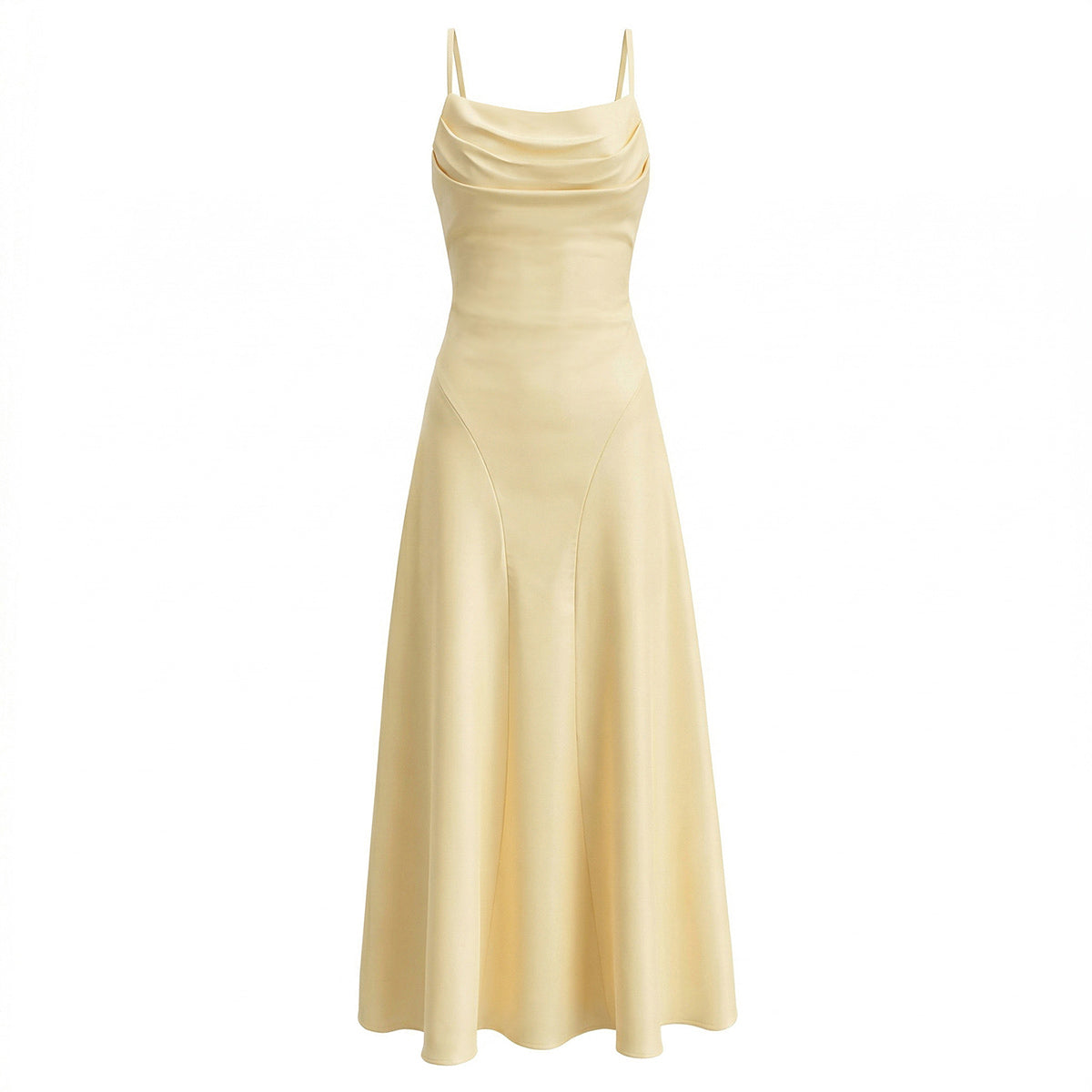 Butter Yellow Satin Cinched Waist Dress