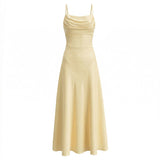 Butter Yellow Satin Cinched Waist Dress