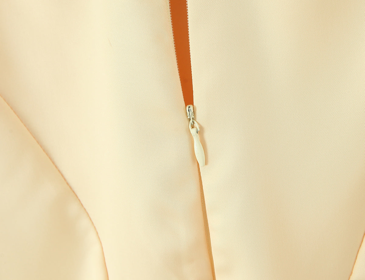 Butter Yellow Satin Cinched Waist Dress