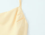 Butter Yellow Satin Cinched Waist Dress