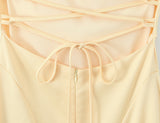 Butter Yellow Satin Cinched Waist Dress