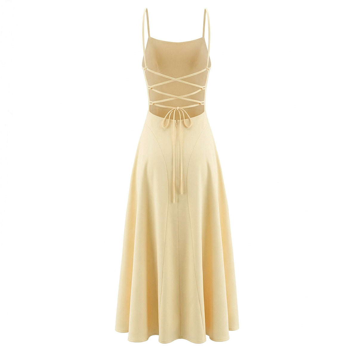Butter Yellow Satin Cinched Waist Dress