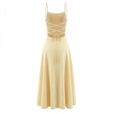Butter Yellow Satin Cinched Waist Dress