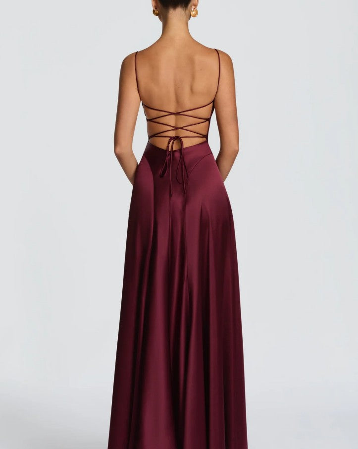 Women Elegant Graceful Dress Sexy Backless Lace up Waist Slim Fit Suspender Maxi Dress