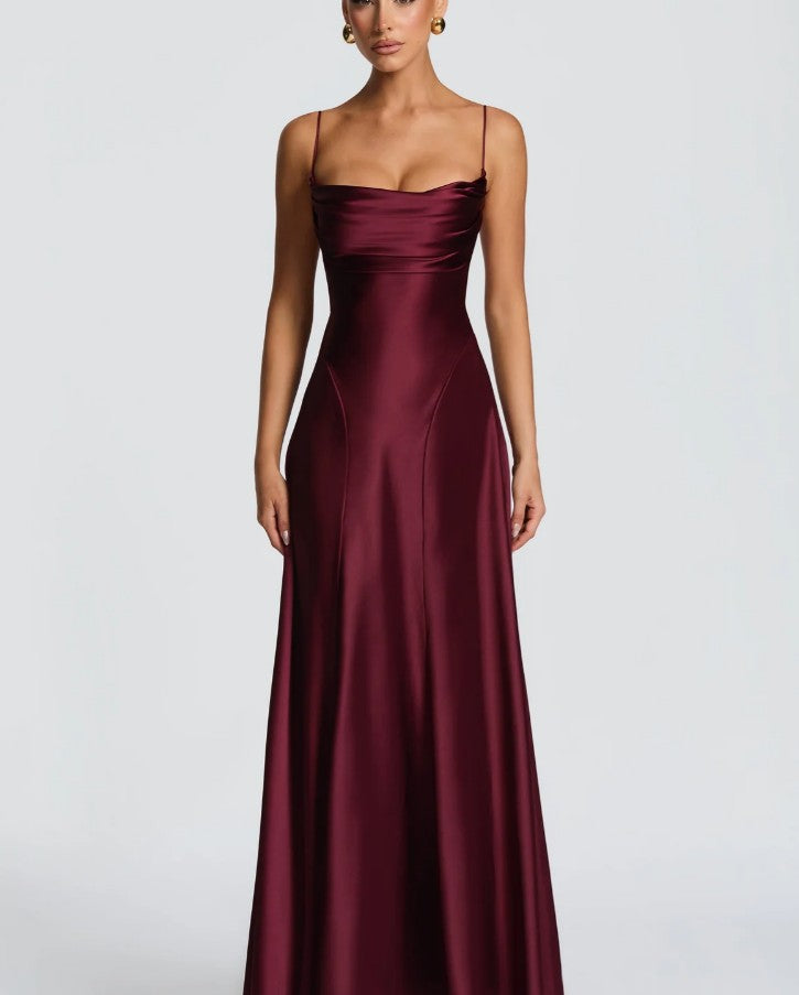 Women Elegant Graceful Dress Sexy Backless Lace up Waist Slim Fit Suspender Maxi Dress