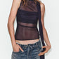 Women Slim Fit Sleeveless Pleated Neckline Silk Net Scarf Top