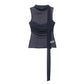Women Slim Fit Sleeveless Pleated Neckline Silk Net Scarf Top