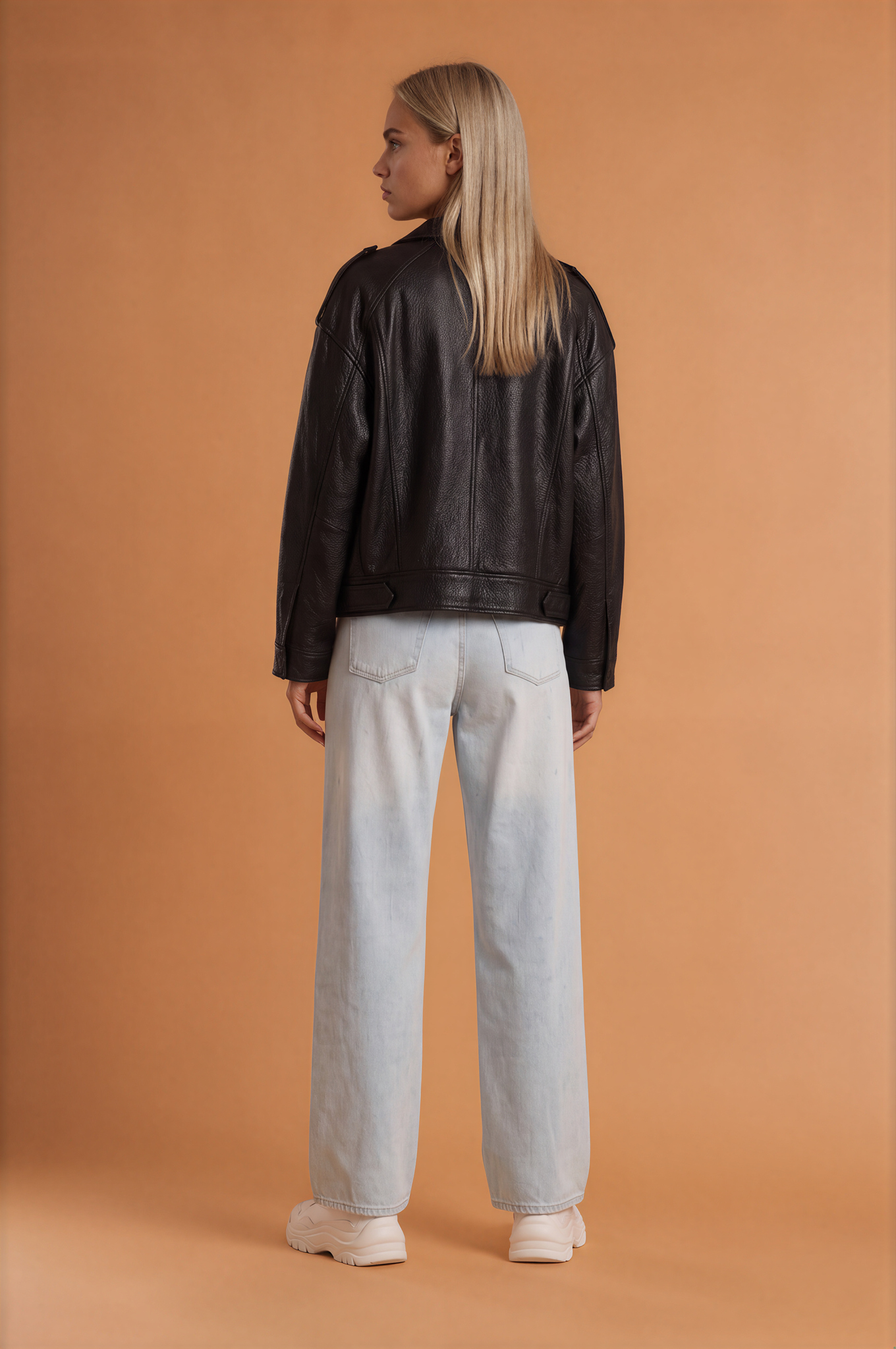 Textured Leather Zipper Bomber Jacket Jacket