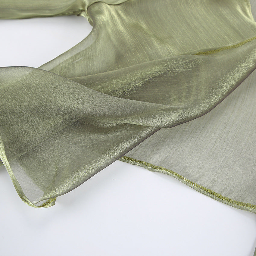 Green Sheer Long Sleeve Top
