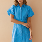 Bella Belted Blue Puffy Sleeve Dress