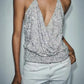 Women Clothing Summer Sexy Pleated Beads Decoration Halter Top