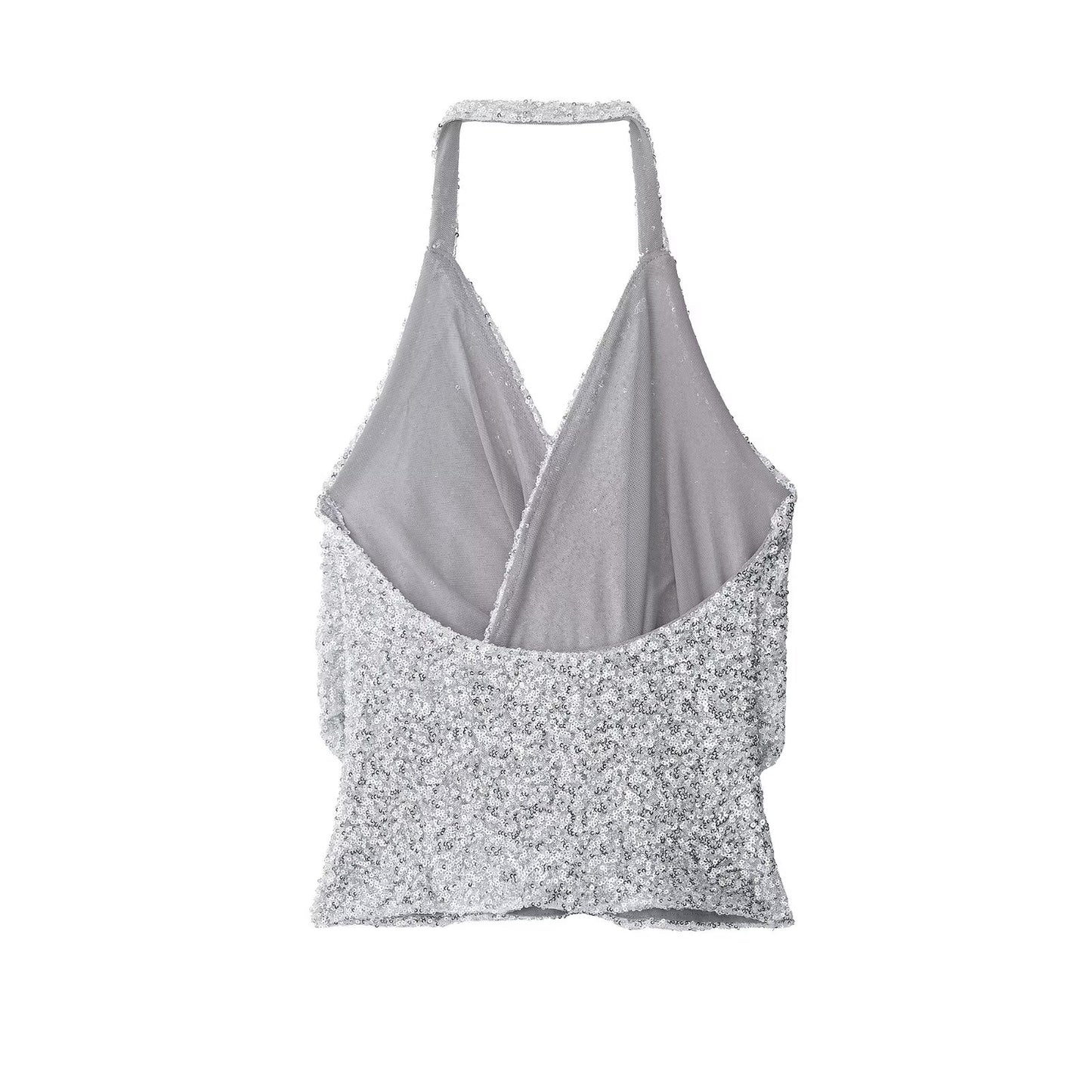 Women Clothing Summer Sexy Pleated Beads Decoration Halter Top