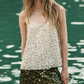 Women Clothing Summer Sleeveless round Neck Beads Decoration Strap Top