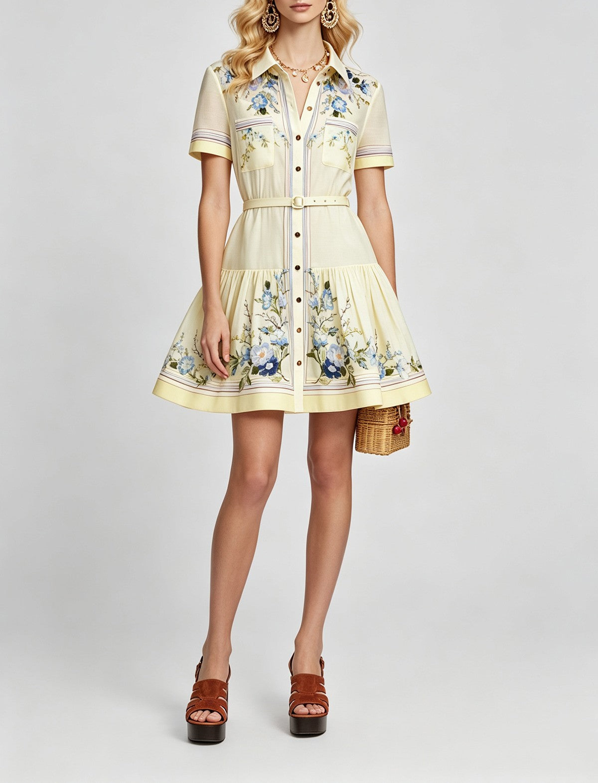 Women Summer Printed Shirt With Short Sleeves Short Sleeved High Waisted Cotton And Linen Dress With A High Waist Simple And Short A Line Dress